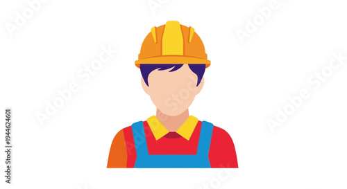 Construction worker icon, safety helmet, overalls, professional, isolated on white background