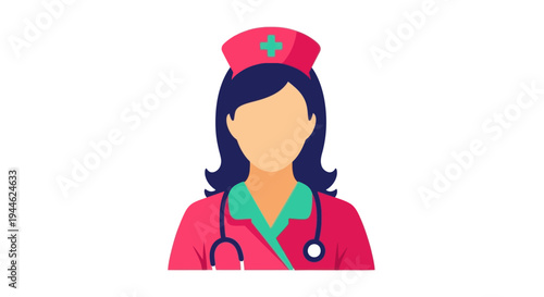 Nurse Icon: Healthcare Professional with Stethoscope and Cap, Flat Design Vector