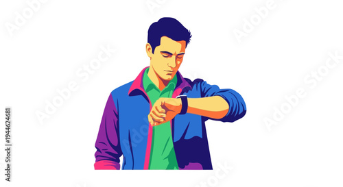Man checking smartwatch, modern lifestyle, technology, time management, white background