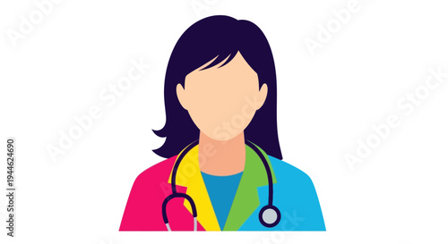 Doctor Icon with Stethoscope, Diverse Medical Professional, Healthcare Symbol