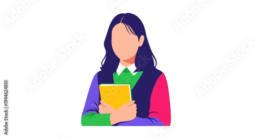 Woman Holding Book, Education Concept, Flat Illustration