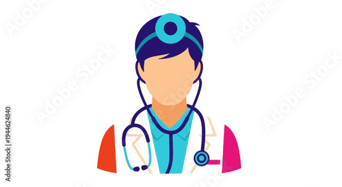 Doctor Icon with Stethoscope and Head Mirror, Medical Professional Illustration