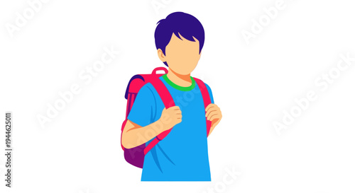 Young Boy with Backpack Ready for School