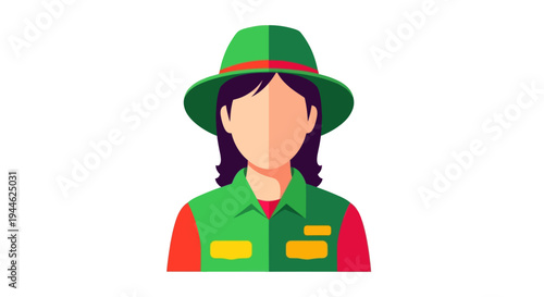 Woman Explorer Icon: Safari Hat, Vest, Adventure, Nature Guide