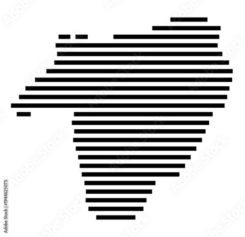 Symbol Map of the city Ronneburg (Thüringen, Germany) showing the area of the city with just a few black horizontal lines