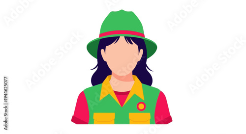 Woman Explorer in Safari Hat and Vest, Vector Illustration