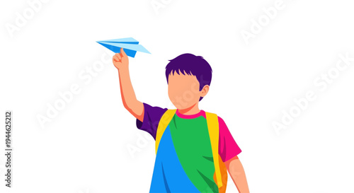 Child throwing a paper airplane, symbolizing imagination, dreams, and childhood fun.
