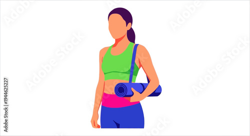 Woman with Yoga Mat | Fitness Health Lifestyle | Vector Illustration
