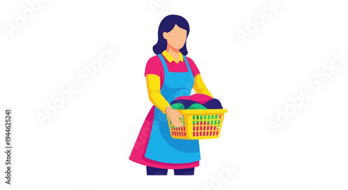 Woman Holding Laundry Basket with Clothes