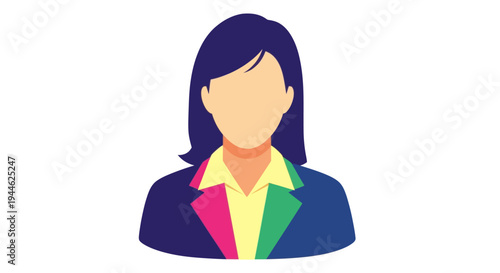 Business Woman Avatar Icon, Professional Female Silhouette with Colorful Collar