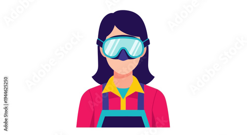 Female worker wearing safety goggles and protective gear, illustration
