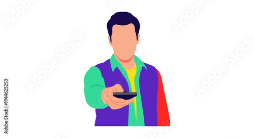 Man holding remote control, ready to change channel, isolated on white background