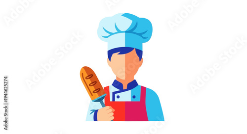 Baker Chef Holding Freshly Baked Bread Loaf with Spatula, Professional Illustration