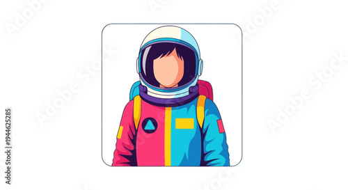 Astronaut in colorful suit, space exploration, future, science fiction, graphic illustration
