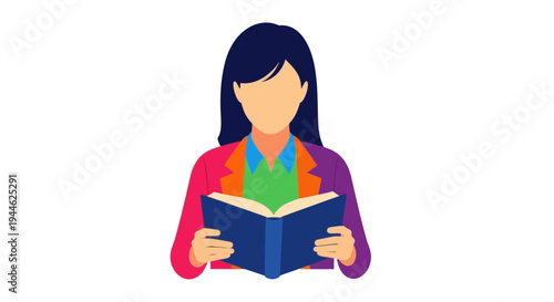 Woman Reading Book Icon - Knowledge, Education, and Learning Concept