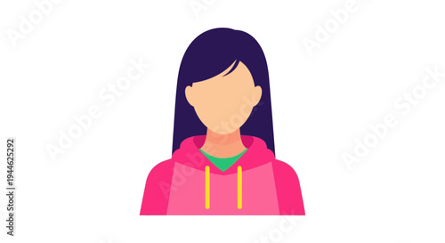 Silhouette of a young woman with dark hair wearing a pink hoodie, isolated on white