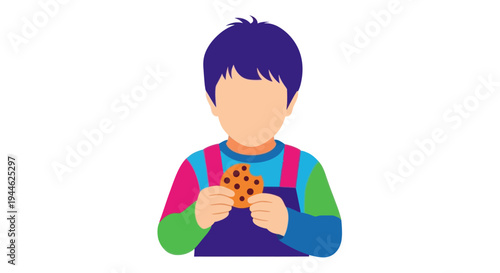 Child eating a cookie, isolated on white background, flat illustration