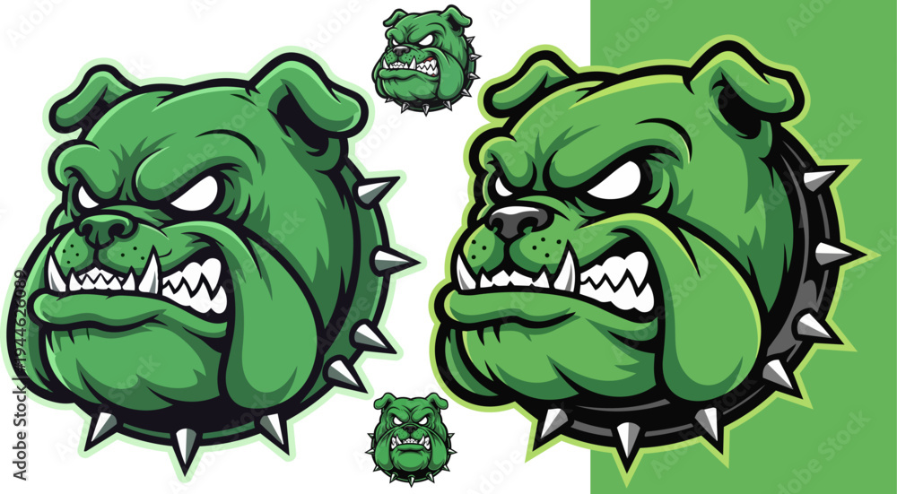 Obraz premium Set of 4 green bulldog face icons vector