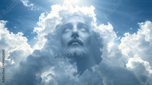 Portrait of Jesus made from white clouds
