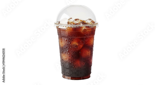 Tableau sur toile Refreshing iced coffee in a plastic cup with dome lid isolated PNG, cold brew be