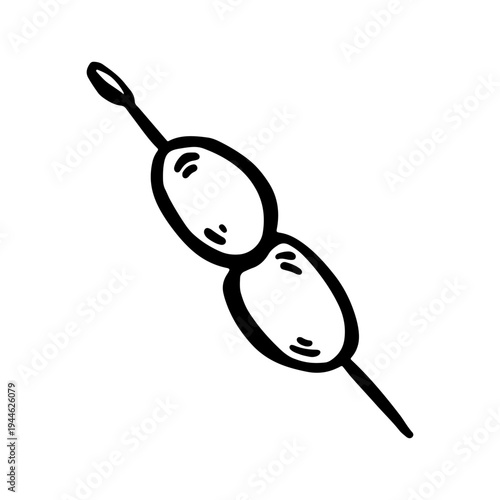 Hand drawn doodle illustration of two olives on a toothpick 
