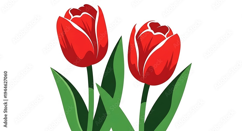 Obraz premium A Beautiful Pair of Red Tulips illustration