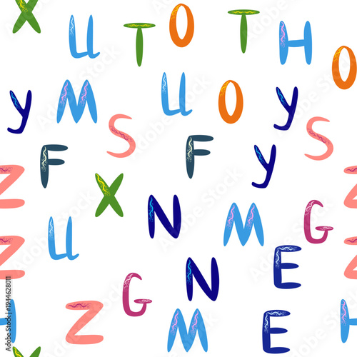 ABC seamless pattern in simple cartoon style. Cute alphabet print - hand drawn childish seamless pattern design. Digital paper.