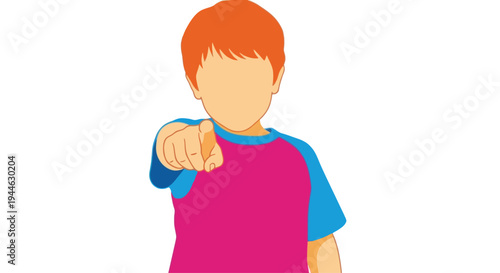 Child pointing finger forward, isolated on white background. Concept of choice, direction, or accusation.