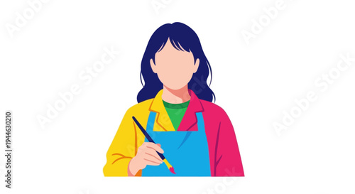 Artist holding paintbrush, creative woman, flat design, illustration