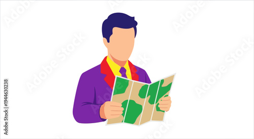 Man in Suit Reading World Map, Planning Travel or Business Trip