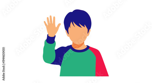 Boy Waving Hello, Friendly Greeting, Isolated on White Background, Cartoon Style