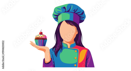 Colorful Chef Holding a Decorated Cupcake