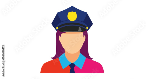 Female police officer icon, law enforcement symbol, flat design, avatar.