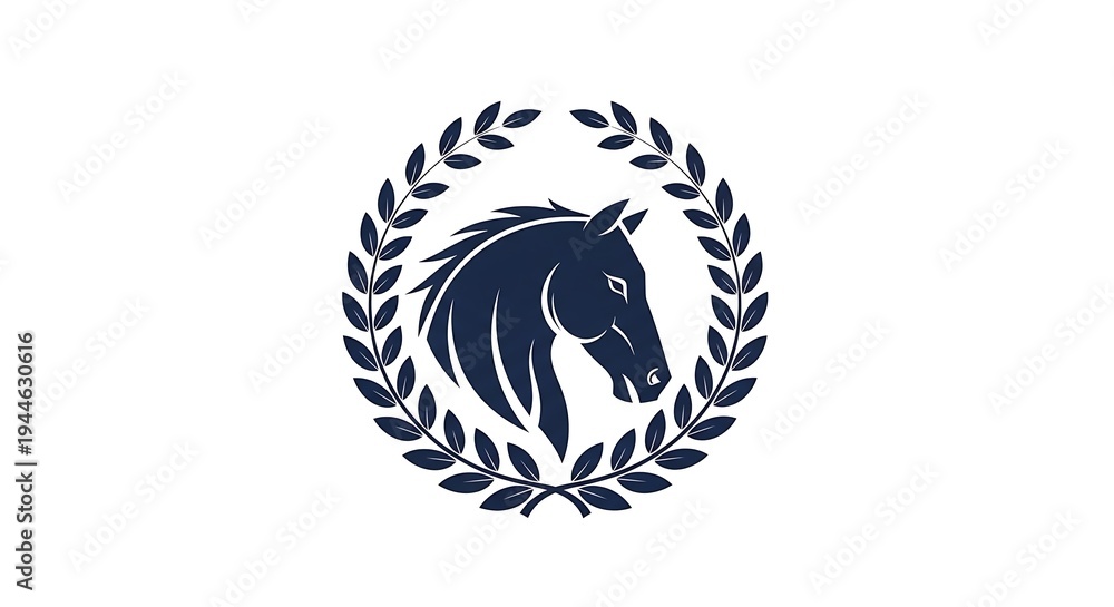 Naklejka premium Equestrian Emblem with Horse Head and Laurel Wreath illustration