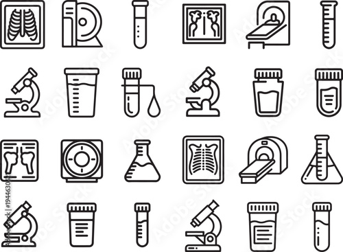 A comprehensive set of medical examination and laboratory icons for healthcare applications