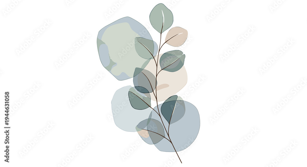 Obraz premium Eucalyptus branch illustration with soft abstract backgrounds 