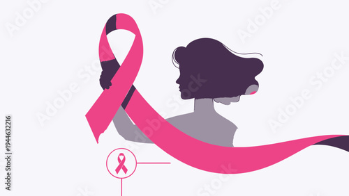 Breast Cancer Awareness Pink Ribbon with Woman Silhouette Illustration