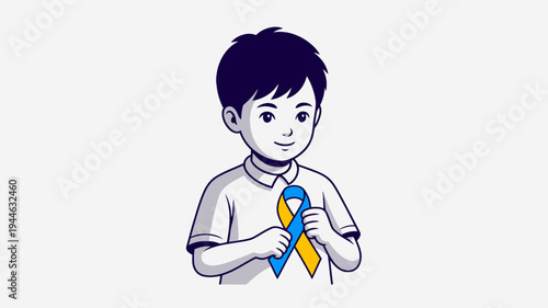 Boy With Down Syndrome Ribbon Illustration