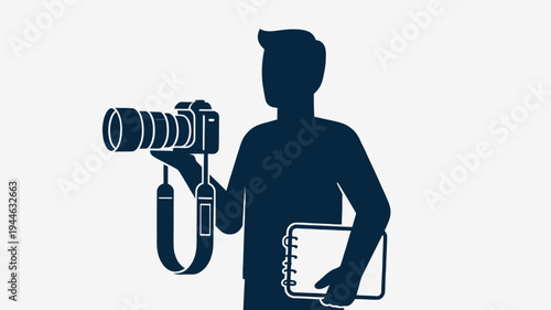 Photographer Silhouette with Camera and Notebook Illustration