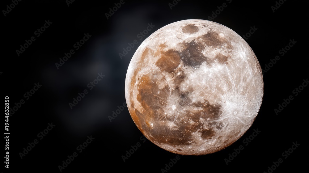 Obraz premium Full moon shines brightly in the night sky surrounded by clouds and displaying moonlight over a dark backdrop in a clear view of space