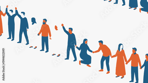 Diverse Group of People Holding Hands Walking Forward illustration
