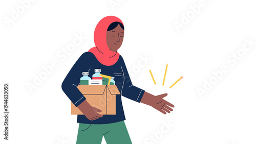 Woman in Hijab Delivering Medicine and Offering Handshake illustration