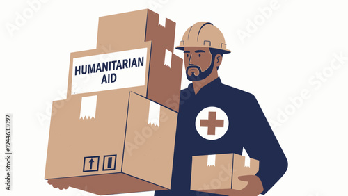 Humanitarian Aid Worker Carrying Relief Supplies illustration