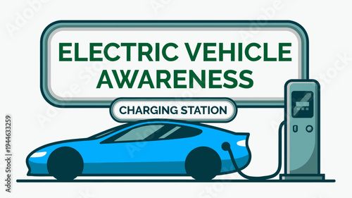 Electric Vehicle Awareness with Charging Station illustration