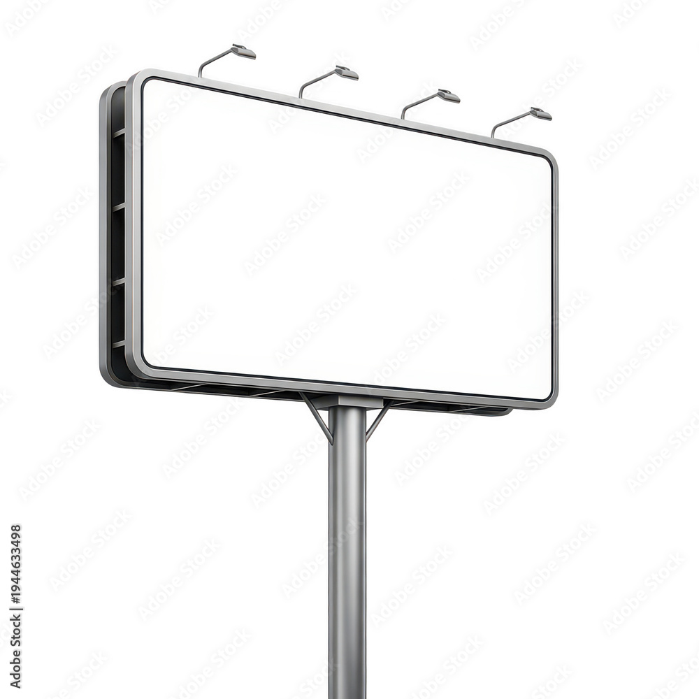 Fototapeta premium Empty billboard standing on a metal pole under clear sky