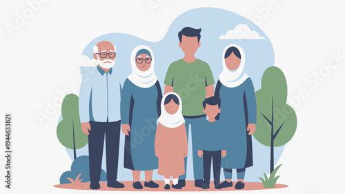 Happy Muslim Family Portrait A Generational Gathering illustration