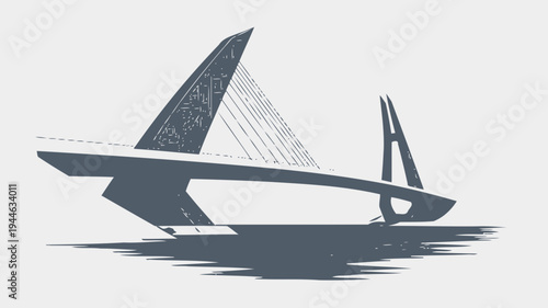 Modern Cable-Stayed Bridge Silhouette Design illustration
