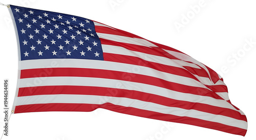 The American flag waving in the wind isolated on transparent background