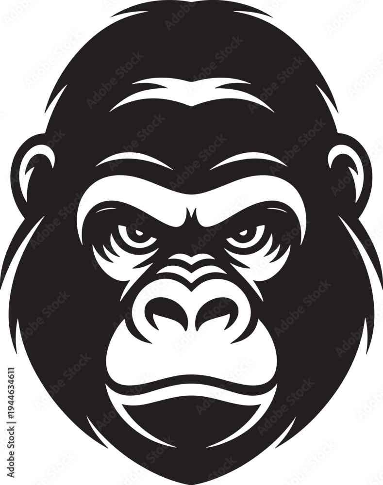 Obraz premium a black and white illustration of a gorilla's face Vector, illustration
