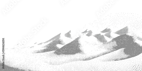 Minimalist dotted halftone mountain landscape background with vintage stippled sand dune texture vector illustration